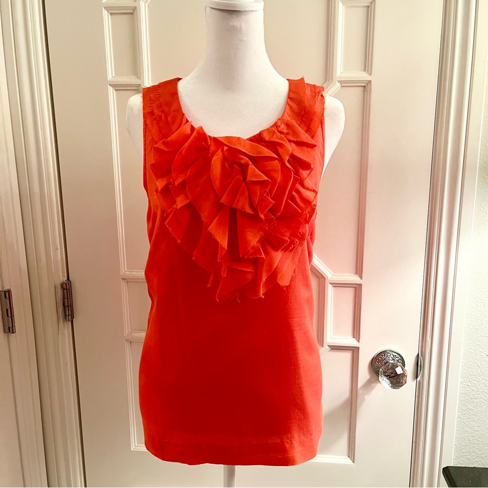 J. Crew Women's Silk Blend Raw Edge Ruffle Fringed Tank Top Coral Orange - Sz 8